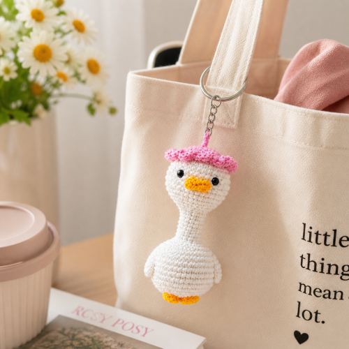 Yellow Crochet Duck Keychain