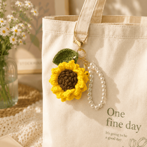 Crochet Sunflower Pearl Strap Bag Charm