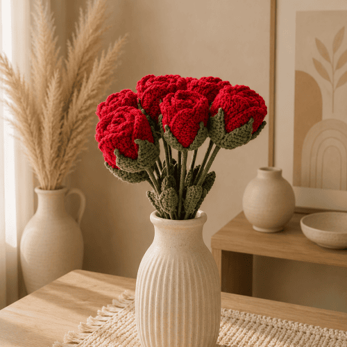 Red Crochet Rose Stem